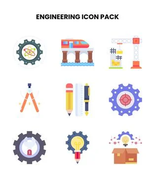 Engineering Flat UI Icons Pack Illustrazione stock