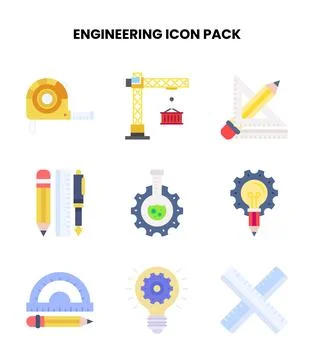 Engineering Flat Vector Icons Pack Stock Illustration