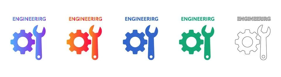 Engineering Gear and Wrench Tool Icons Set Stock Illustration