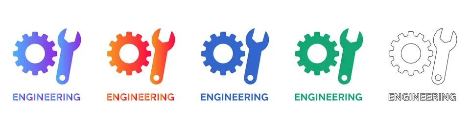 Engineering Gear and Wrench Tool Icons Stock Illustration