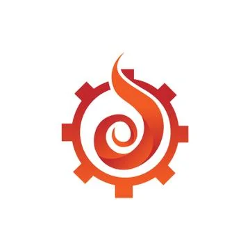 Engineering Gear Cog Flame Fire Symbol Design Illustrazione stock