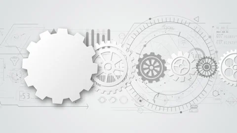 Engineering gears creating abstract technology data background Stockbeeldmateriaal 335258998