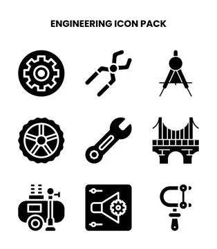 Engineering Glyph Bundle Icons Pack Stock Illustration