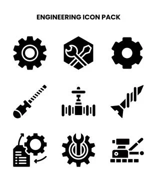 Engineering Glyph Collection Icons Pack Stock Illustration