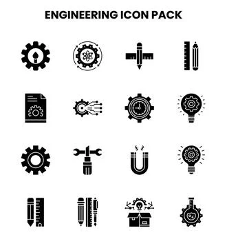 Engineering Glyph Design Icons Pack Illustrazione stock