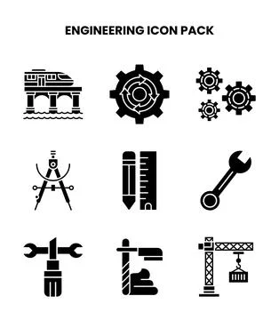 Engineering Glyph Design Icons Pack Stock Illustration