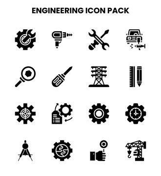 Engineering Glyph Set Icons Pack Stock Illustration