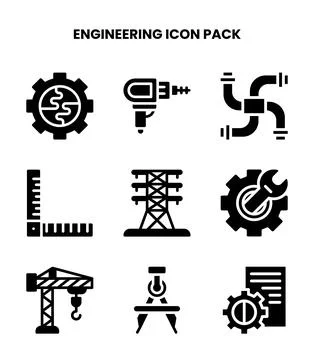 Engineering Glyph Set Icons Pack 스톡 일러스트