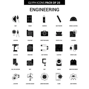Engineering Glyph Vector Icon set Illustrazione stock