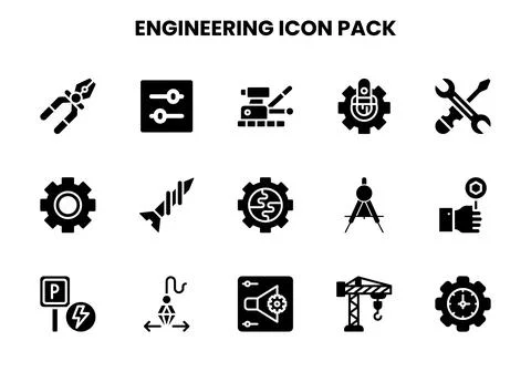 Engineering Glyph Vector Icons Pack Illustrazione stock