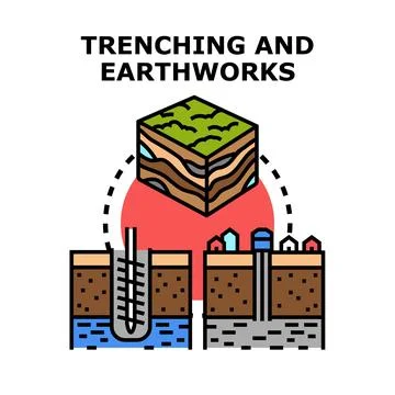 Engineering groundwork excavation, foundation digging, and building constru.. Stock Illustration