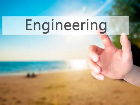 Engineering - Hand pressing a button on blurred background concept on visual  Foto stock