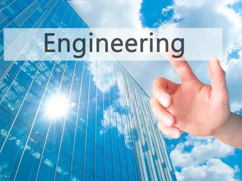 Engineering - Hand pressing a button on blurred background concept on visual  Foto stock