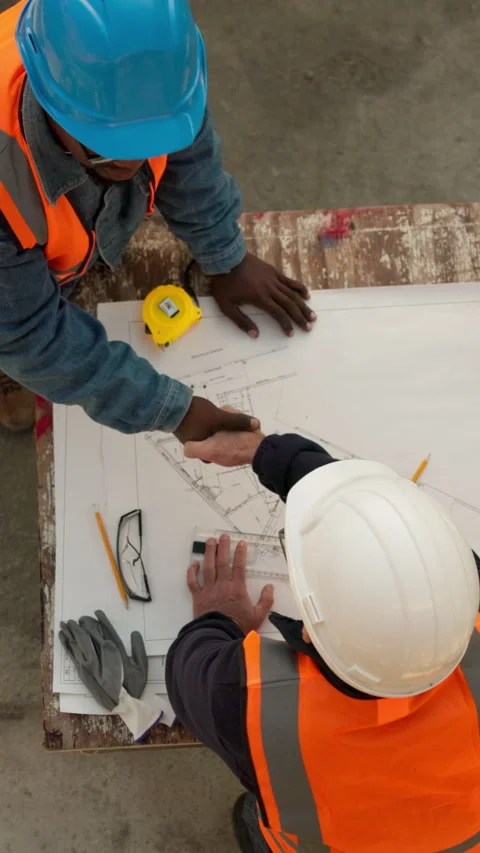 Engineering, handshake and people with blueprint on table for architecture Stock Footage 340900211