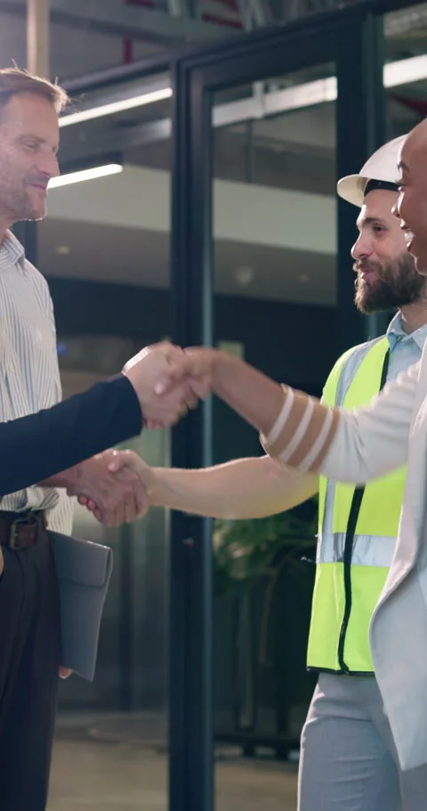 Engineering, handshake and team with people in office for architect contract Stock Footage 340822310