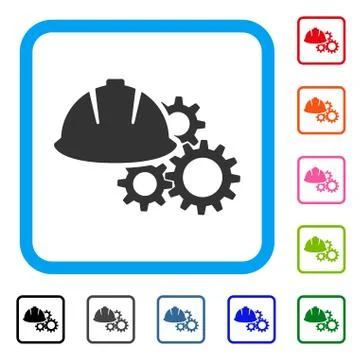 Engineering Helmet And Gears Framed Icon Stock Illustration