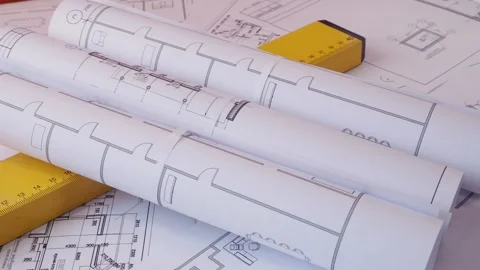 Engineering house drawings and blueprint... | Stock Video | Pond5