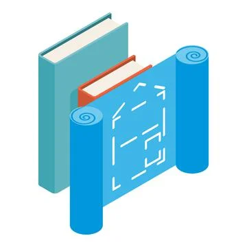 Engineering icon isometric vector. Construction building drawing and closed book Ilustración de archivo