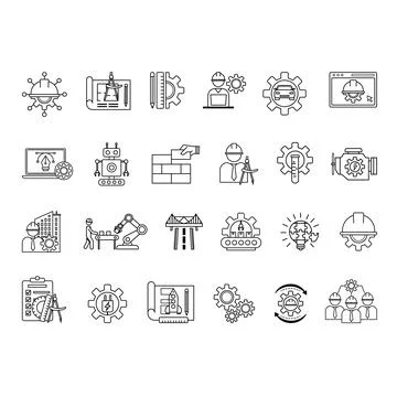 Engineering Icon Set. Vector Illustrations Engineer, Construction, Drawing,.. Stock Illustration