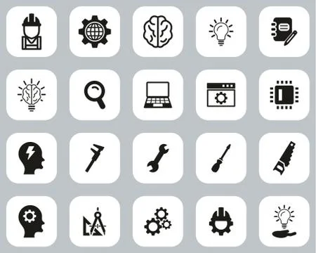 Engineering Icons Black &amp; White Flat Design Set Big Ilustración de archivo