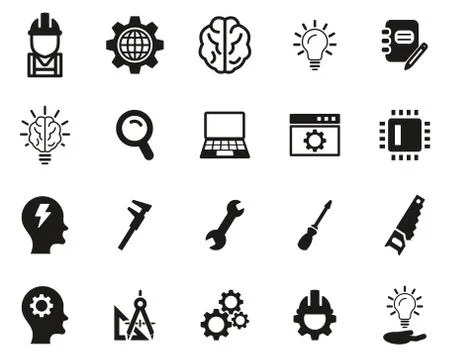 Engineering Icons Black &amp; White Set Big Illustrazione stock