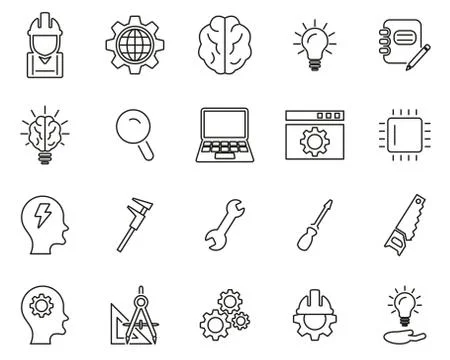 Engineering Icons Black &amp; White Thin Line Set Big Illustrazione stock