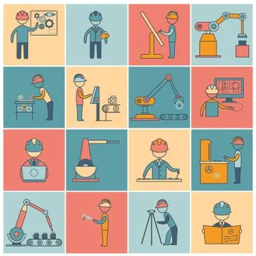 Engineering icons flat line Illustrazione stock