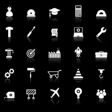 Engineering icons with reflect on black background Stock Illustration