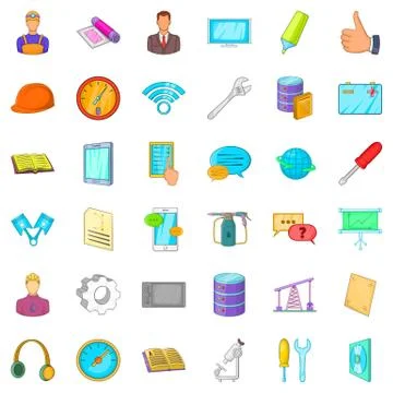 Engineering icons set, cartoon style 库存插图