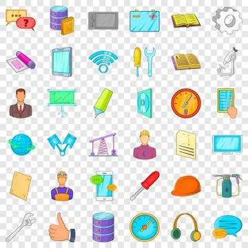 Engineering icons set, cartoon style 库存插图
