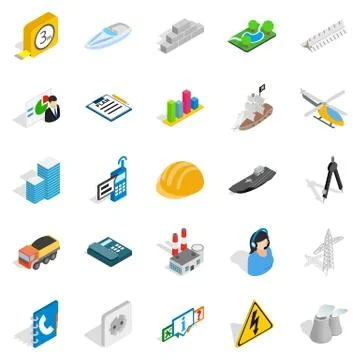 Engineering icons set, isometric style Stock Illustration