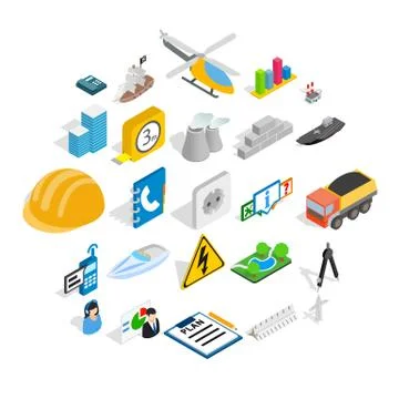 Engineering icons set, isometric style Stockillustratie