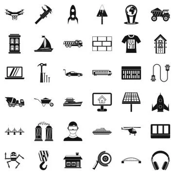 Engineering icons set, simple style Stock Illustration