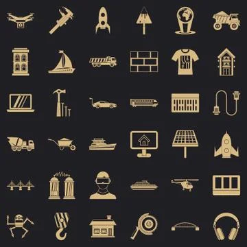 Engineering icons set, simple style Stock Illustration