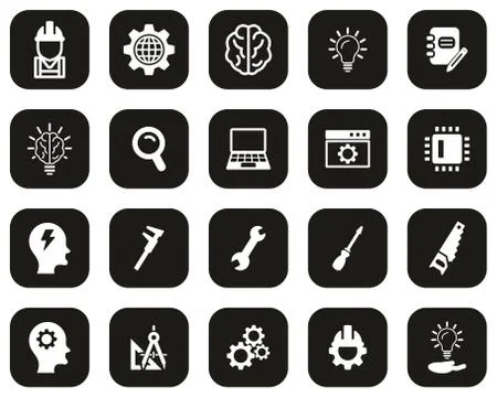 Engineering Icons White On Black Flat Design Set Big Stock Illustration