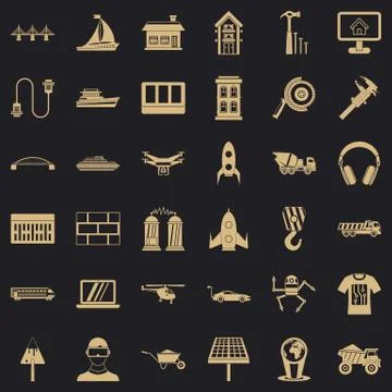 Engineering in industry icons set, simple style Stock Illustration