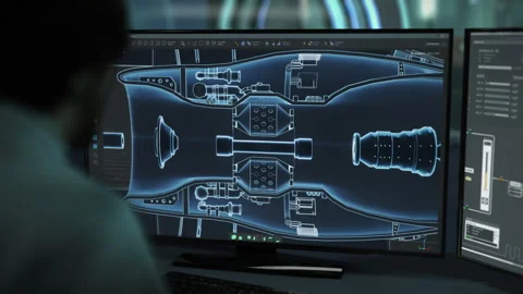 Engineering Industry Specialist Observes Software With Turbine Engine 3d Model 動画素材 278221766