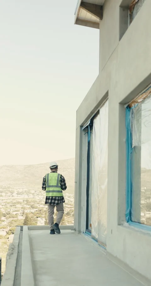Engineering, inspection and man at construction site with city view, property Stock Footage 345580975