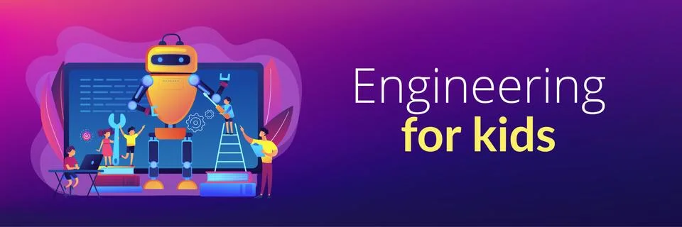 Engineering for kids concept banner header. Illustrazione stock