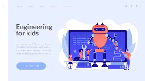 Engineering for kids concept landing page. Stock Illustration