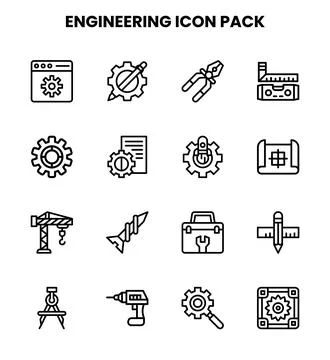 Engineering Line Collection Icons Pack Stock Illustration