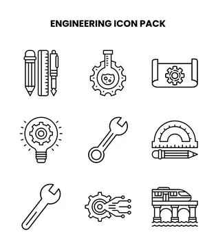 Engineering Line Collection Icons Pack 스톡 일러스트