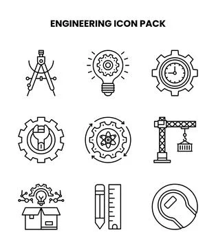 Engineering Line Design Icons Pack 스톡 일러스트
