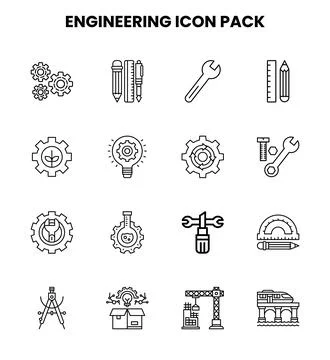Engineering Line Design Icons Pack 库存插图