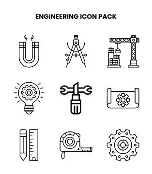 Engineering Line Design Icons Pack Stock Illustration
