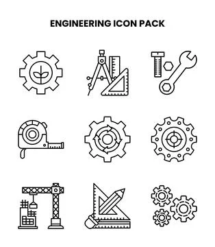 Engineering Line Design Icons Pack Illustrazione stock
