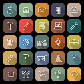 Engineering line flat icons with long shadow Stock Illustration