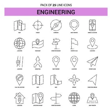 Engineering Line Icon Set - 25 Dashed Outline Style 스톡 일러스트