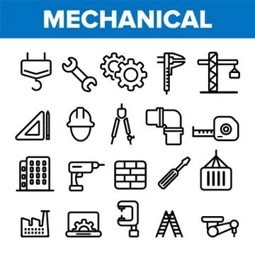 Engineering Line Icon Set Vector. Technician Design. Machinery Engineering Icons イラスト素材