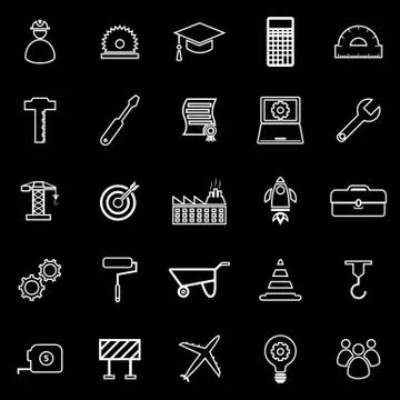 Engineering line icons on black background Illustrazione stock